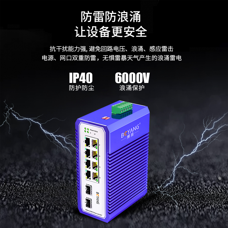 博扬 工业级交换机 2万兆光8千兆电 宽温宽压导轨式以太网SFP+光纤交换机 含电源不含模块 BY-ISUX2081