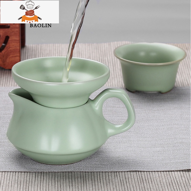陶瓷茶具公道杯茶漏套装分茶器一体分茶杯紫砂装茶器公平杯公道杯 公道杯+送茶漏-梅子青 敬平高清大图