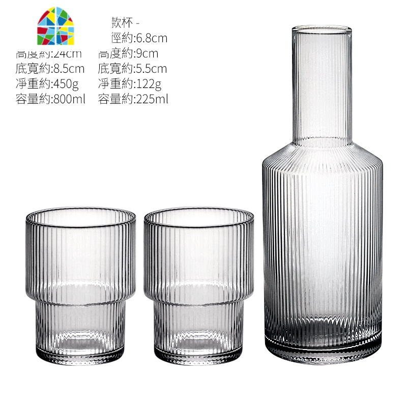 日式手工玻璃冷水壶套装简约家用凉水壶凉茶壶花茶杯冷饮果汁杯子 FENGHOU 一壶两杯[矮款]