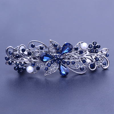 发卡头饰弹簧夹水钻夹子头饰发夹后脑勺韩国简约风妈妈马尾夹气质蓝色