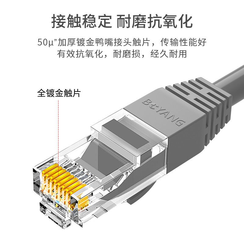 博扬 室内2芯电话跳线 2米3类1对语音跳线成品带水晶RJ45-RJ11无氧铜座机线灰BY-RJ45-RJ11-1P-2