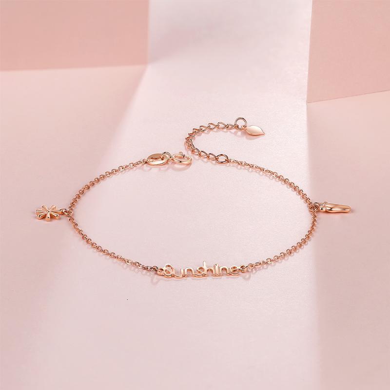 周六福18k金手链女士款多彩正品au750玫瑰金彩金字母细手链子素链手饰