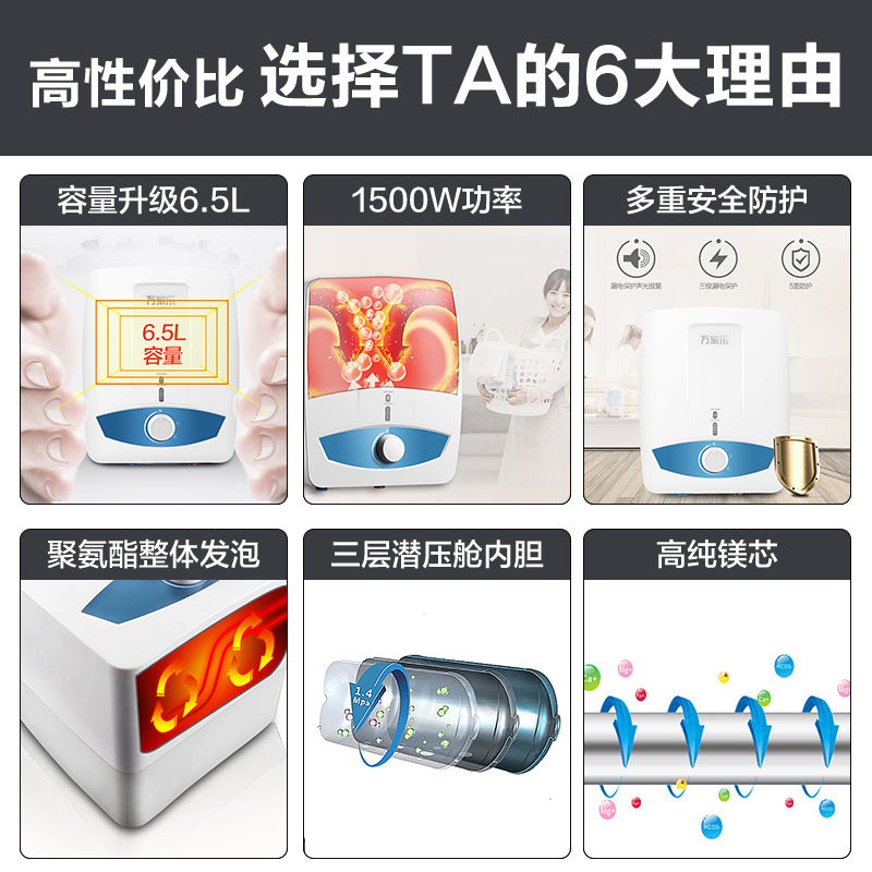 万家乐 6.5升热水器电热水器 下出水热水器电热小厨宝 D6.5-S11AX