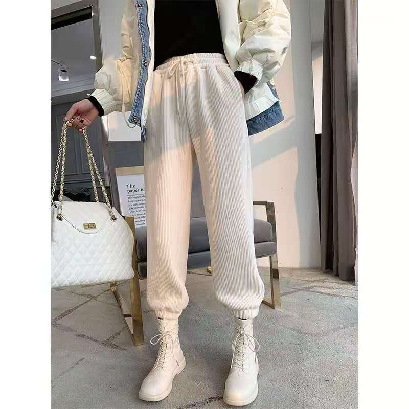 加绒雪尼尔束脚裤女秋冬新款宽松显瘦运动卫裤九分休闲灯笼裤子潮