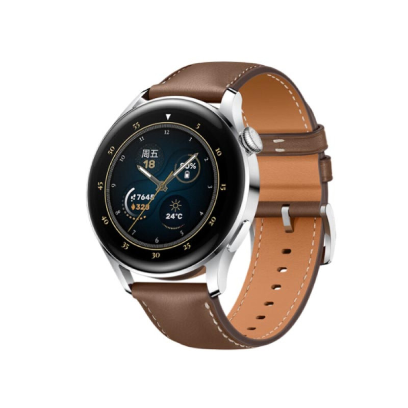华为huaweiwatch3智能手表时尚款棕色真皮表带男