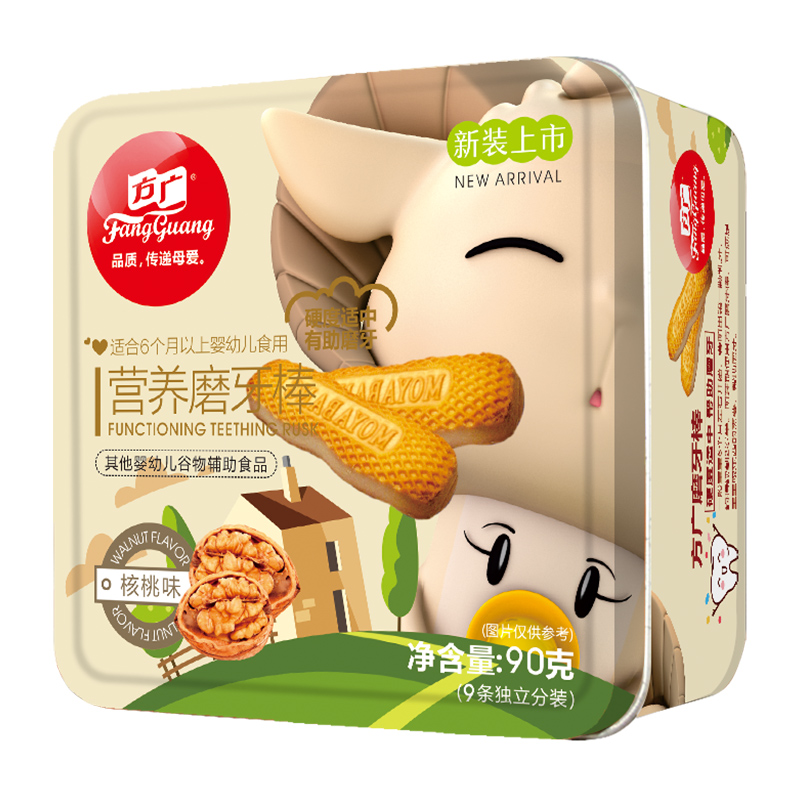 方广 婴儿辅食 营养磨牙棒(核桃味) 饼干 90g/罐装 含钙铁锌+多种维生素高清大图