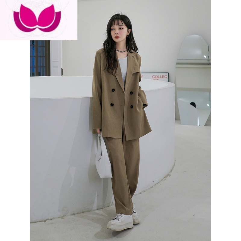 七斓卡其色职业小西装套装女2023春新款韩版修身气质小个子英伦风西服