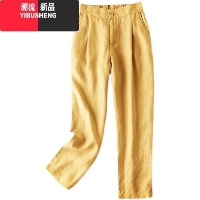 YIBUSHENG裤子女季亚麻小脚裤大码宽松显瘦休闲裤胖MM垂感九分直筒哈伦裤图片
