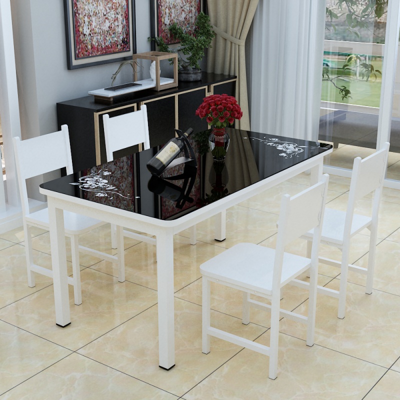 家用吃饭桌子餐桌椅组合钢化玻璃桌长方形小户型快餐饭店简约现代高清大图