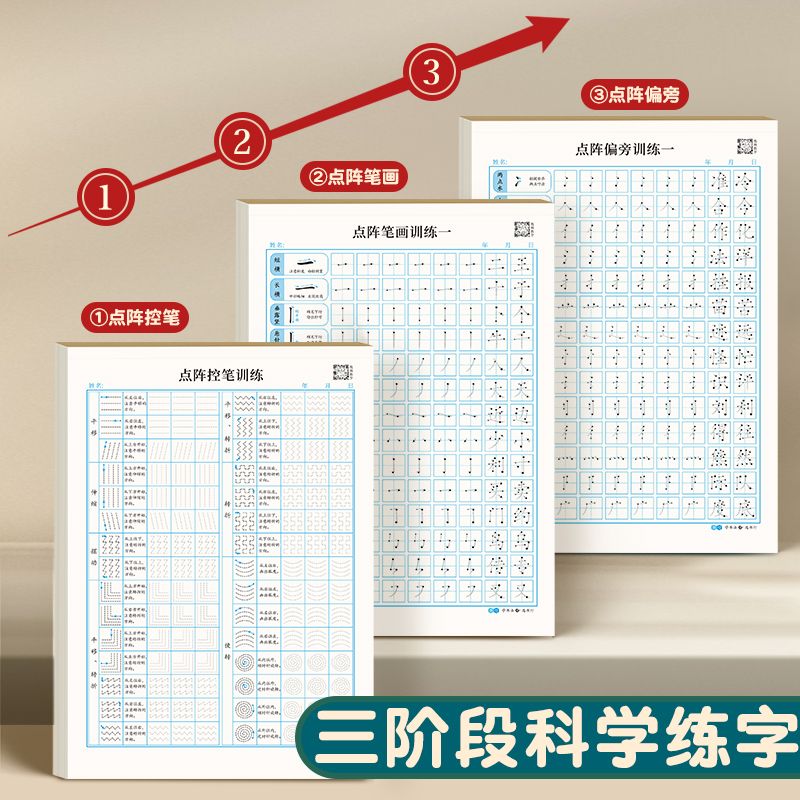 [实战12本]楷书控笔+笔画一二+偏旁一二三+常用8000字+书法纸5本(赠笔) [正版]点阵控笔训练字帖成年男女初学者高清大图