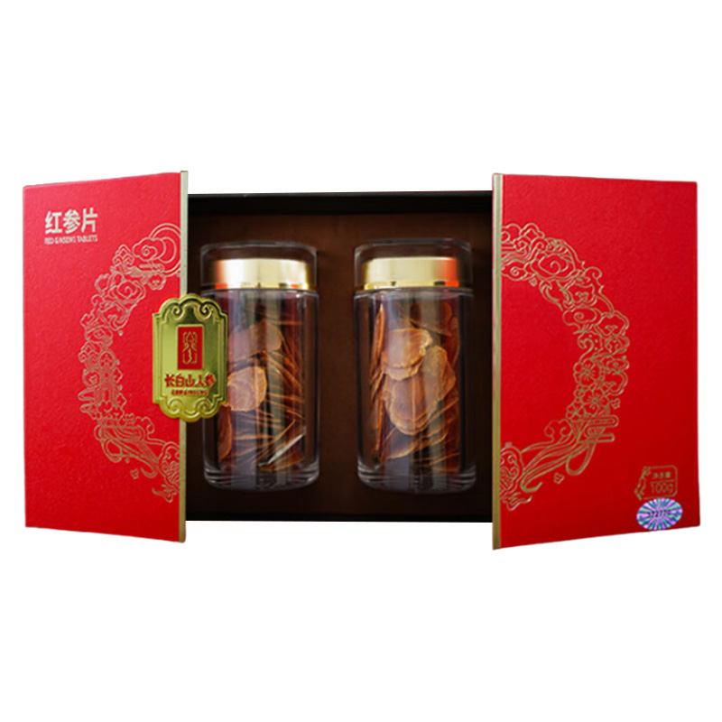 长白山人参红参片皂苷丰富参味浓郁颜色红润2.0礼盒装100g