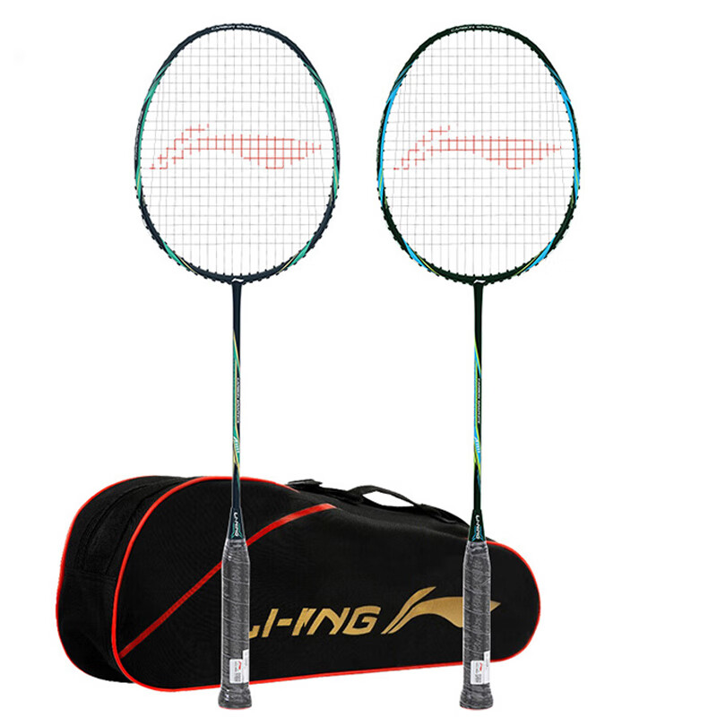 李宁(LI-NING)全碳素超轻训练羽毛球拍 AYPR202 黑蓝/黑绿(已穿线/双拍)HJ