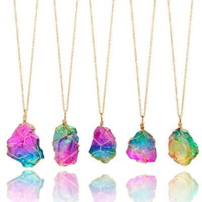 [第2件O元]七彩色天然原石绕线水晶吊坠透明多色项链情侣礼物 天然原石(一个的价钱)