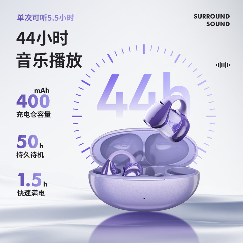 纽曼(Newmine)LY36骨传导概念蓝牙耳机开放式无线夹耳夹式不入耳挂耳式运动通话降噪耳机 紫高清大图