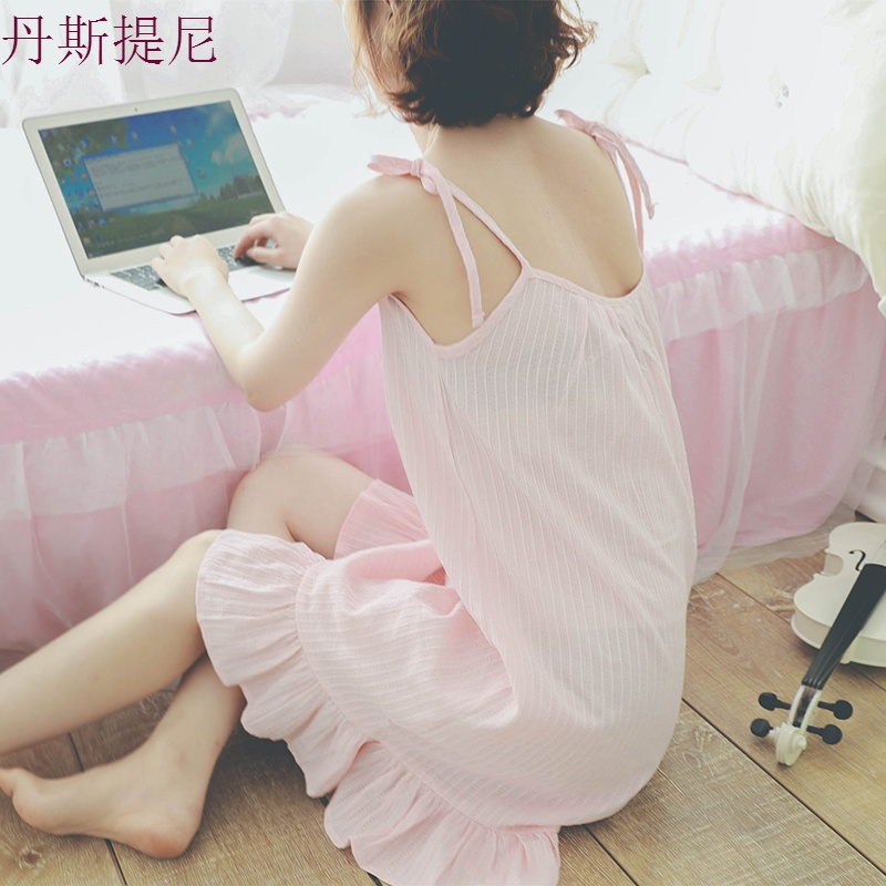 睡裙女夏纯棉韩版可爱公主风宽松性感带清新夏季学生可外穿睡衣