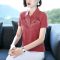 棉 妈妈t恤女夏装新款绣花翻领衫运动休闲短袖上衣服