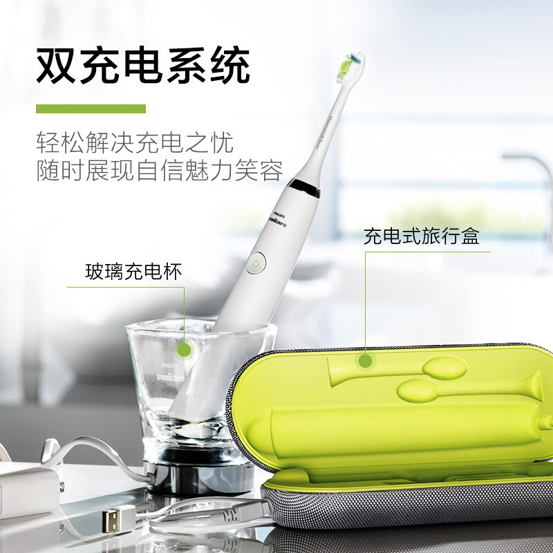 飞利浦(Philips)电动牙刷HX9332/04声波震动牙刷USB充电式 HX9352 HX9372 HX9362同款