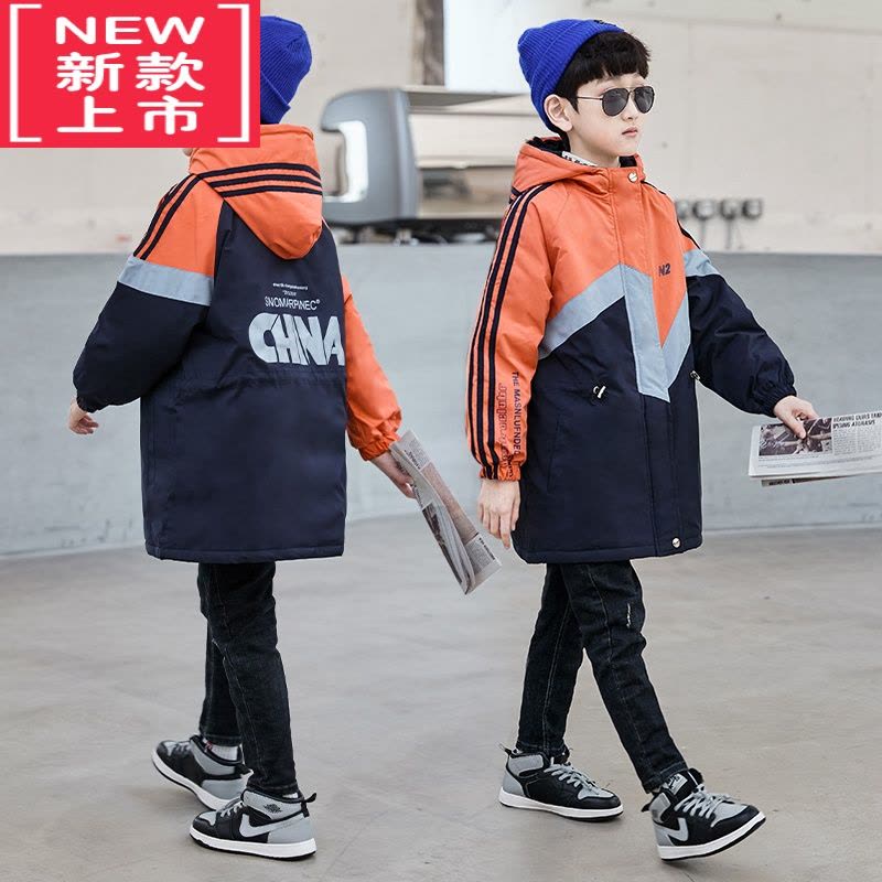 可莉允男童加绒加厚外套秋冬季2022新款中大儿童装风衣男孩棉服帅气上衣图片