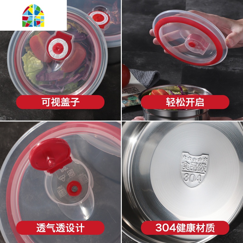 不锈钢保鲜盒密封碗304带盖圆形汤碗便当碗泡面碗饭盒圆形带盖 FENGHOU 304大号高清大图