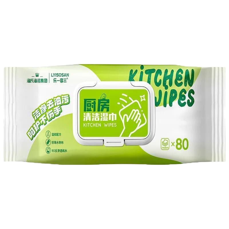 海氏海诺 80抽家用厨房卫生清洁去油污不伤手无纺布清洁湿巾家庭装厨房清洁湿巾高清大图