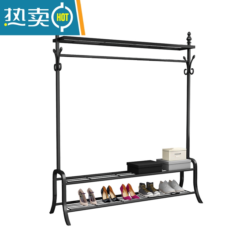 敬平衣架落地卧室内单杆式凉衣架家用收纳置物架挂衣架简易晒晾衣架子 双置物板加高款120*170白色(双重收纳更多东西)高清大图