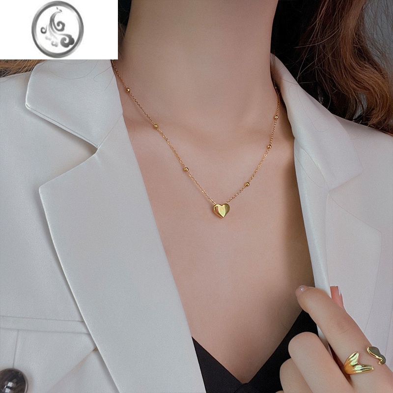 JiMi小巧异性爱心项链女锁骨链2022年新款夏学生短款轻奢简约钛钢饰品 珠链爱心-金色