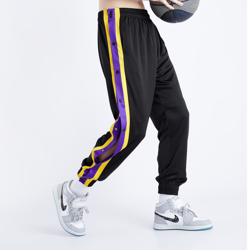 热火篮球全开扣排扣裤湖人出场纽扣裤子宽松运动休闲长裤春秋男