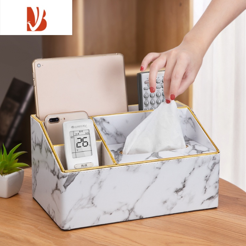 三维工匠纸巾抽纸盒家用客厅创意遥控器收纳盒茶几轻奢多网红桌面 圆角纸巾盒-麻布纹藏青