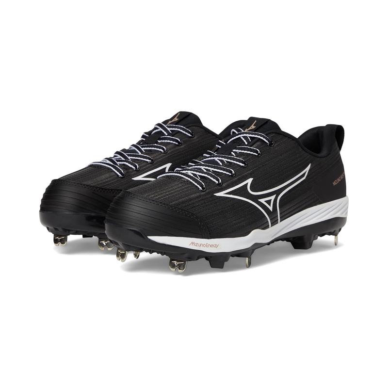 美津浓(Mizuno)女款棒球鞋运动风低帮拼接织物橡胶钉鞋户外训练跑 Black/White 37