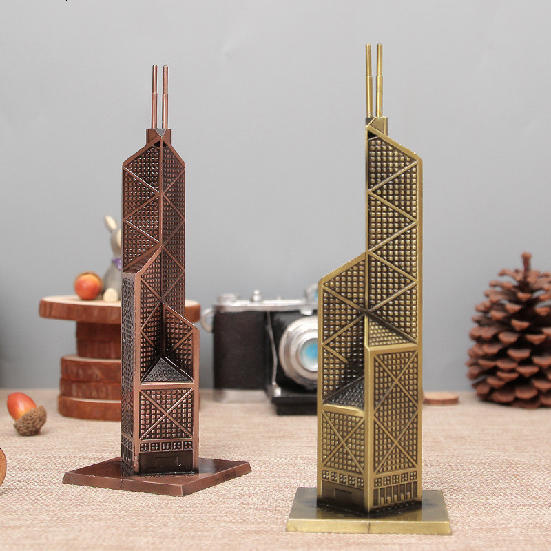 创意家居中银大厦金属建筑模型工艺品摆件 铁艺办公室桌面装饰品