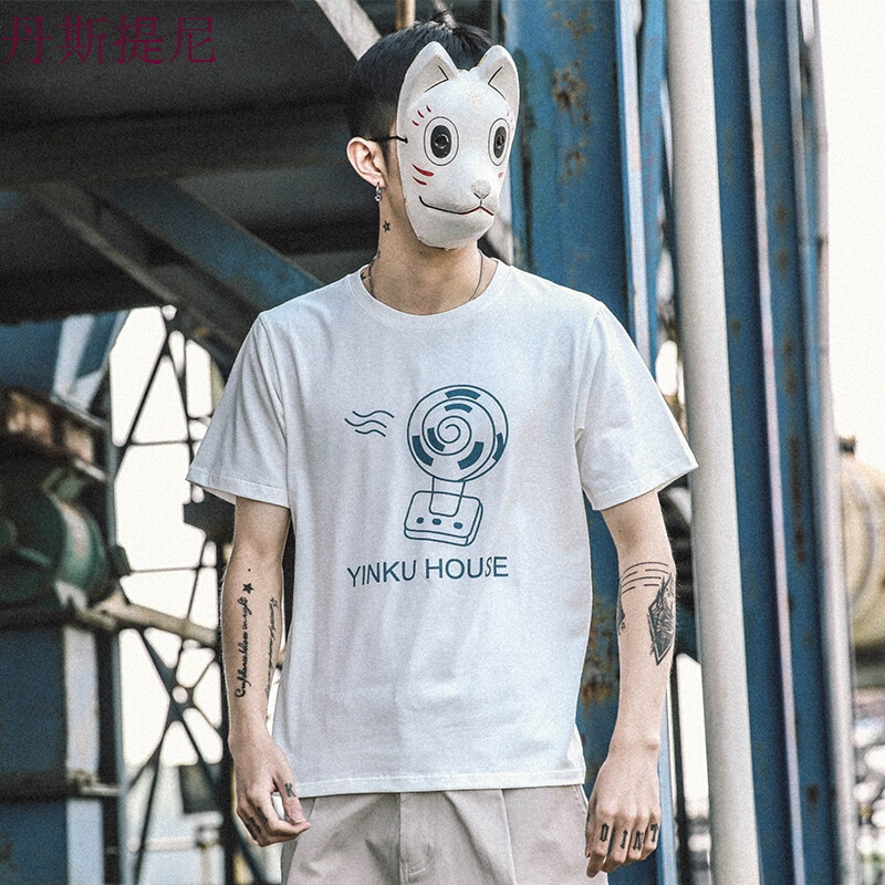 东京衣柜夏季新款日系小清新风扇印花T恤男潮流学生休闲短袖男tee