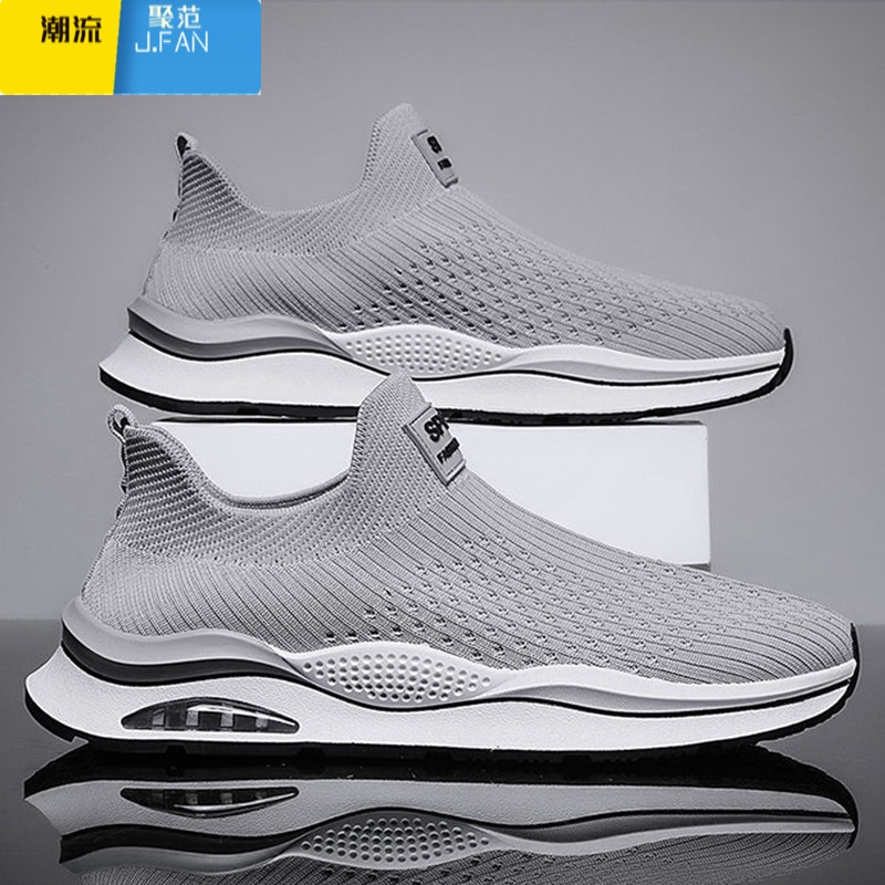聚范飞织男鞋夏季男士一脚蹬网面鞋套脚休闲跑步运动潮鞋增高防滑夏季高清大图