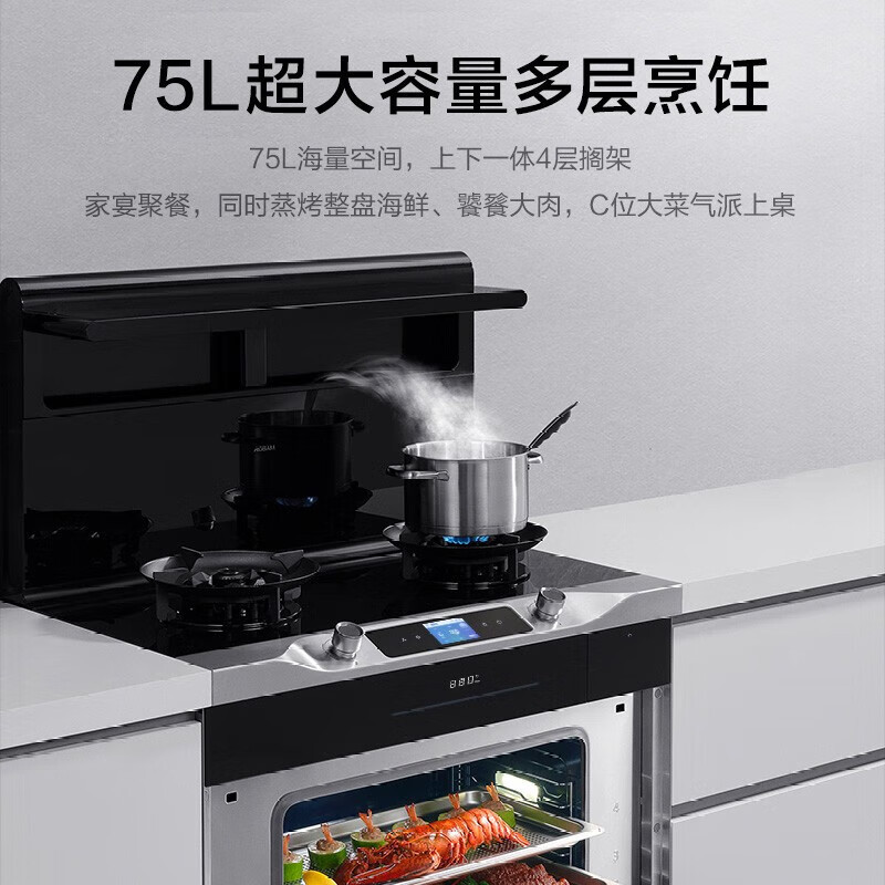 老板(Robam)9YC05高性能集成灶 创新智能彩屏 旋转烤蒸炸一体集成灶 家用75L大容量 75L旋转烤蒸炸 天然气