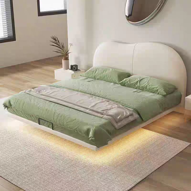 2025新款真皮悬浮床现代简约主卧室双人床网红奶油风云朵软包床极简时尚高清大图