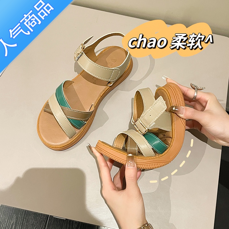 SUNTEK沙滩凉鞋女2023年新款平底一字扣带舒适休闲女鞋时尚百搭软底夏季高清大图