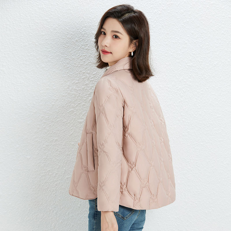 新款简约女式90绒女装尖领纯色羽绒服短款宽松外套_531高清大图