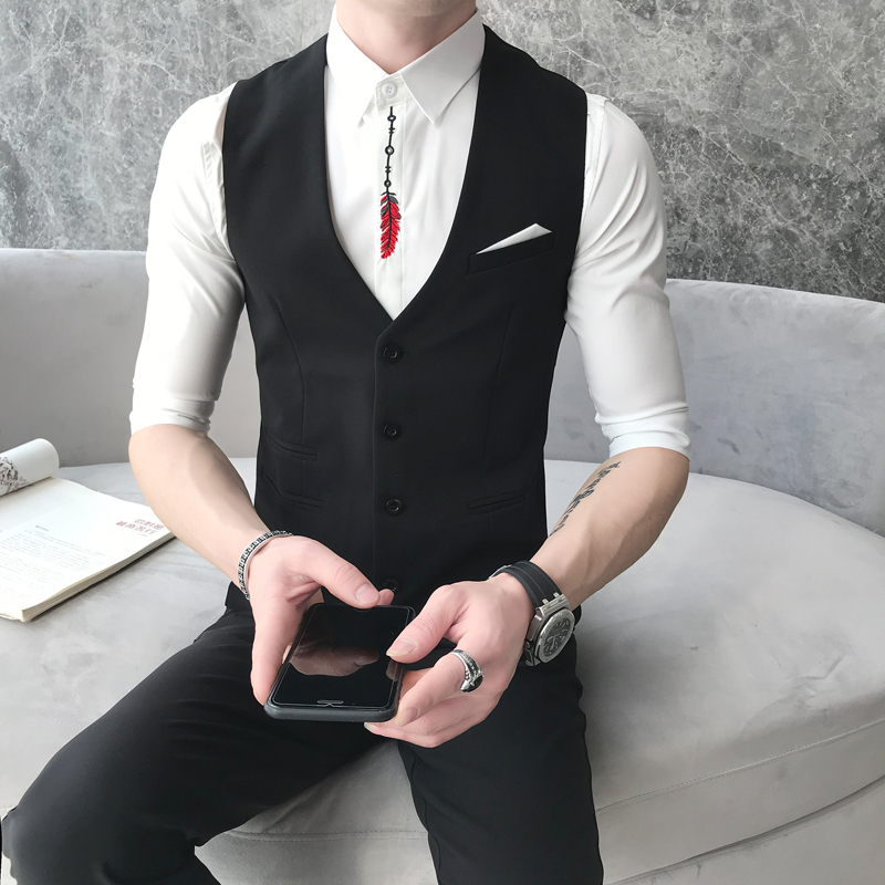 夜店少爷装酒吧dj潮男公子修身马甲青年韩版修身工作服男士制服