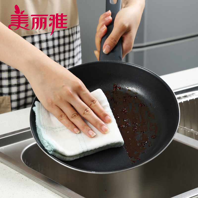 美丽雅 洗碗巾抹布家用厨房洗碗洗盘子吸水性好8层3片加大洗碗巾