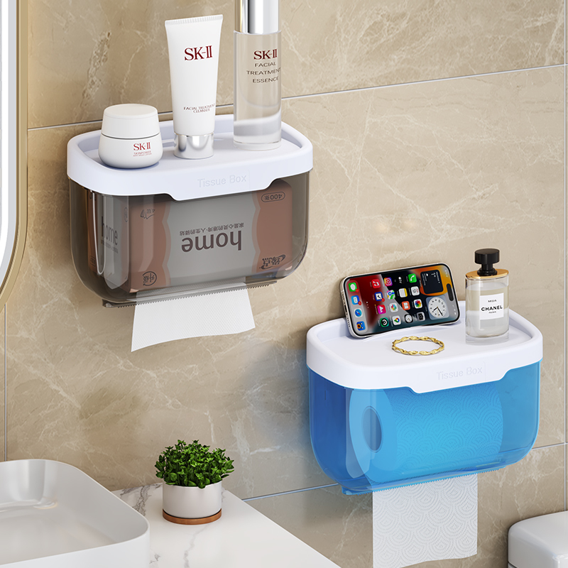 [补贴10%]免打孔卫生间纸巾盒厕所洗手间纸巾架置物架抽纸盒壁挂防水卷纸筒