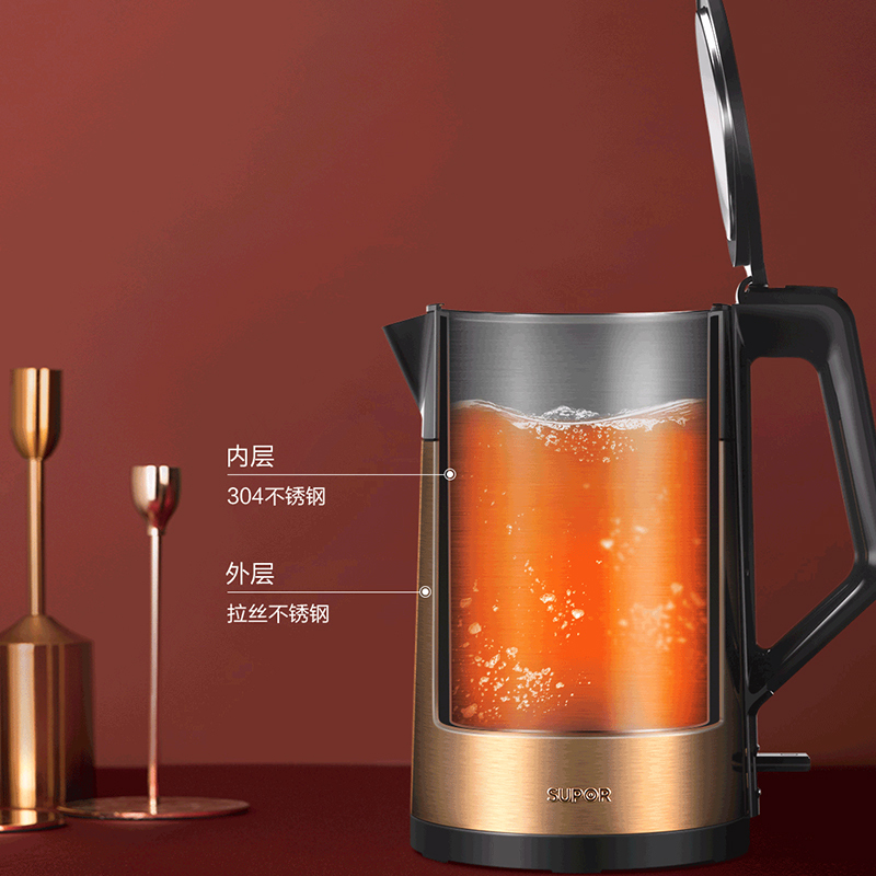 苏泊尔(SUPOR)电热水壶1.5L大容量家用自动断电 防干烧双层彩钢热水壶双层防烫烧水壶SW-15T30B高清大图