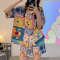 ins夏季睡衣女慵懒风卡通甜美开衫短袖短裤学生两件家居服套装莎丞