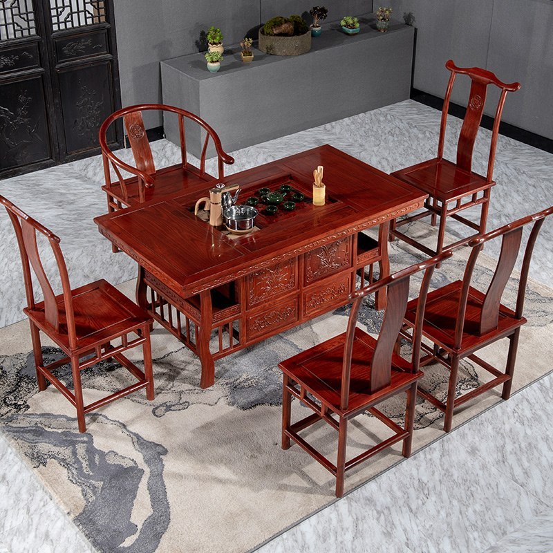 茶桌椅组合非洲花梨木功夫茶台红木泡茶艺桌中式家用