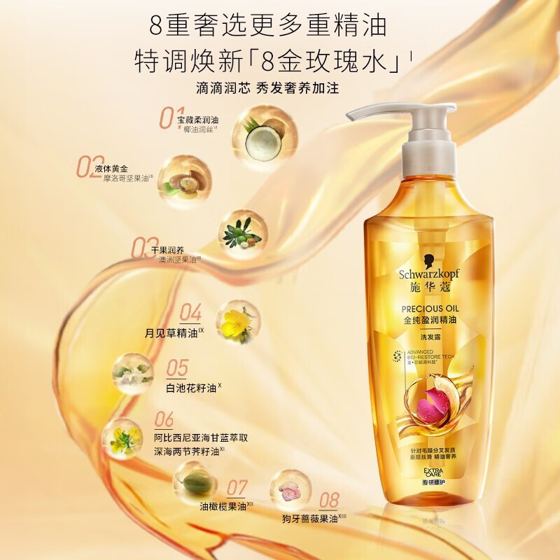 施华蔻(Schwarzkopf) 金纯盈润精油洗发露400ml高清大图