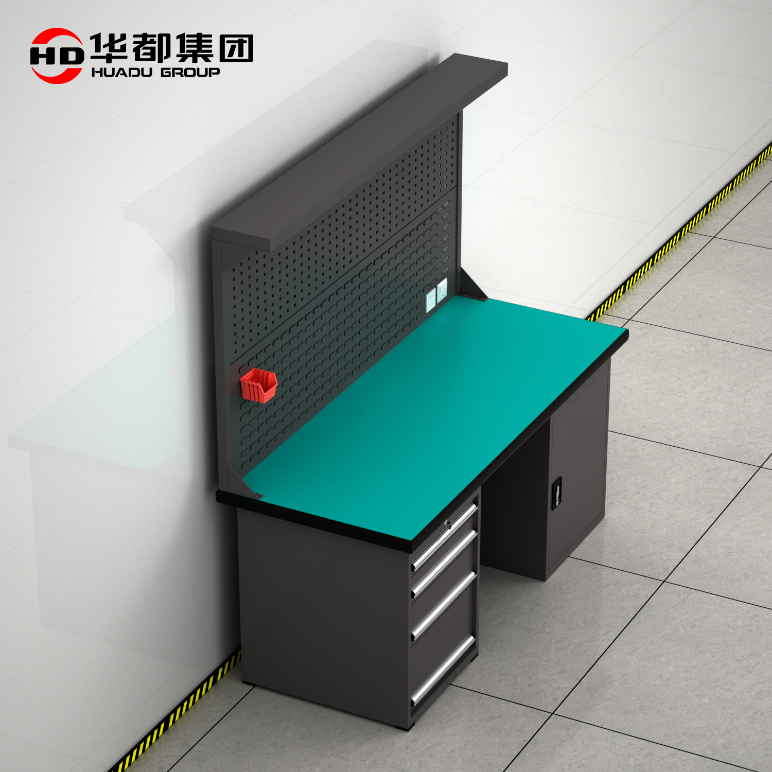 华都HDGJ-134 灰高洞板单门四抽柜1.8米重型工作台华都重型工作台操作台维修工具桌钳工办公桌五金配件桌防静电车间工高清大图
