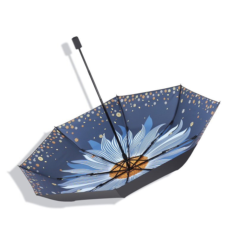 天堂 黑胶防晒遮阳伞 望日莲8k三折晴雨伞小黑伞 (把)[CWFD]