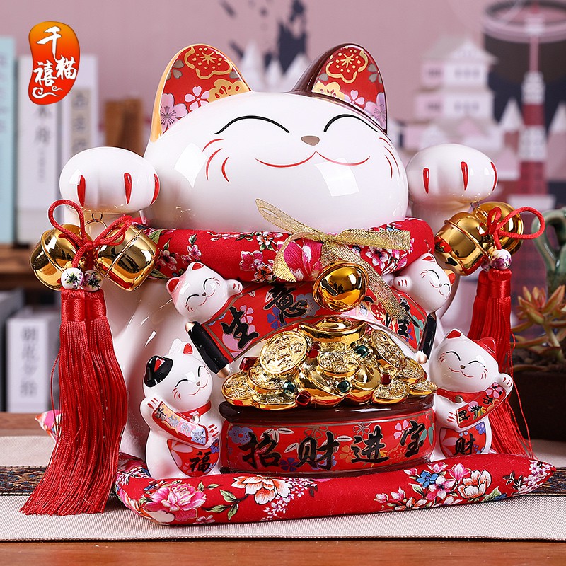 大号生意兴隆猫摆件开业礼品店铺收银台创意陶瓷储蓄罐发财猫 三维工匠 12寸生意兴隆猫高清大图