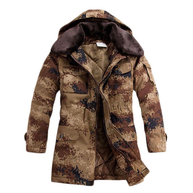 Hoscene迷彩大衣07荒漠迷彩军大衣男女冬季海洋款迷彩加厚保暖防寒中长