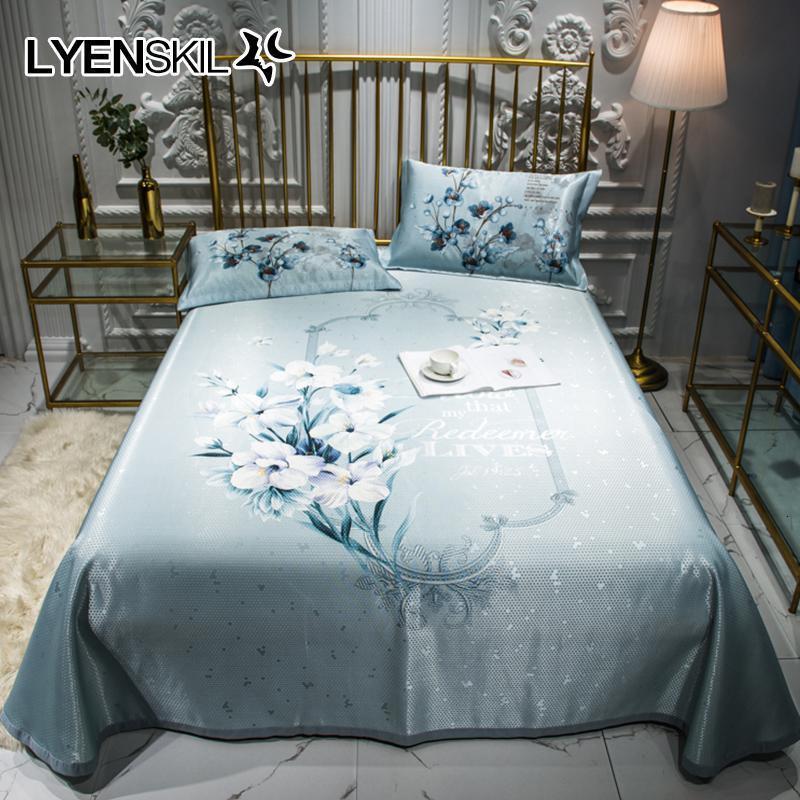 美帮汇冰丝凉席1.8m床三件套折叠可水洗夏季凉席1.5米机洗床单空调软席 大阪冰丝凉席-君荷兰 2.0m（6.6英尺）床