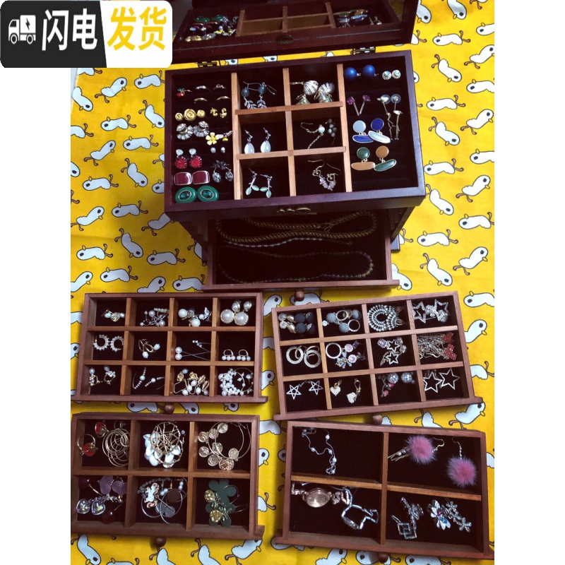三维工匠木质首饰盒女实木公主欧式韩国珠宝手饰品古风首饰盒收纳盒大容量高清大图