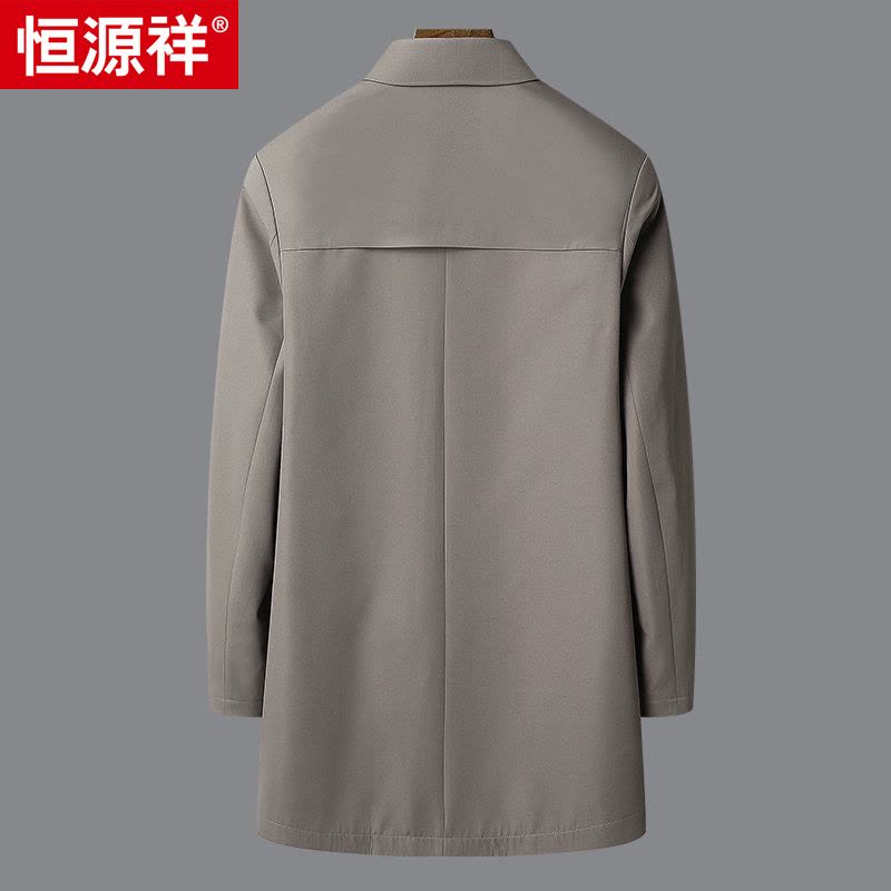 恒源祥秋季新款男士风衣无缝压胶翻领中长款带袖袢装饰休闲男外套图片